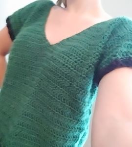 Cropped V-Neck Crochet T-Shirt Top